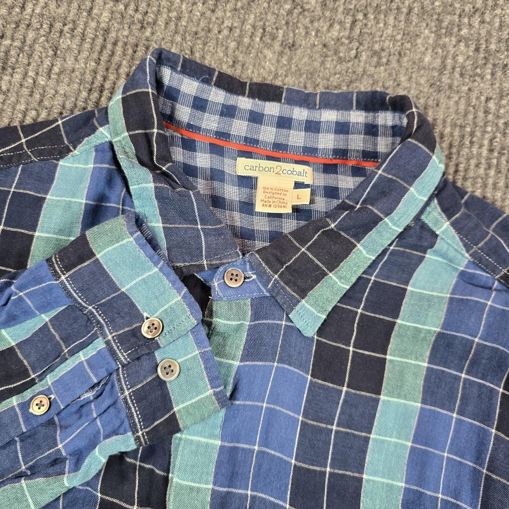 Carbon2cobalt Shirt Mens Large Blue Plaid Cotton Button Up Long Sleeve Casual